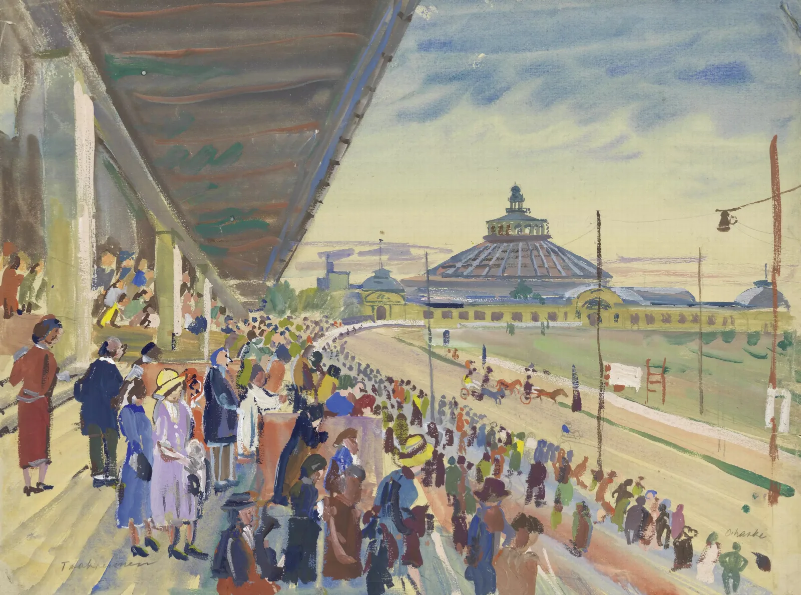 Trabrennen In Der Krieau Mit Blick Auf Die Rotunde Wall Art by Oskar Laske - Canvas Print