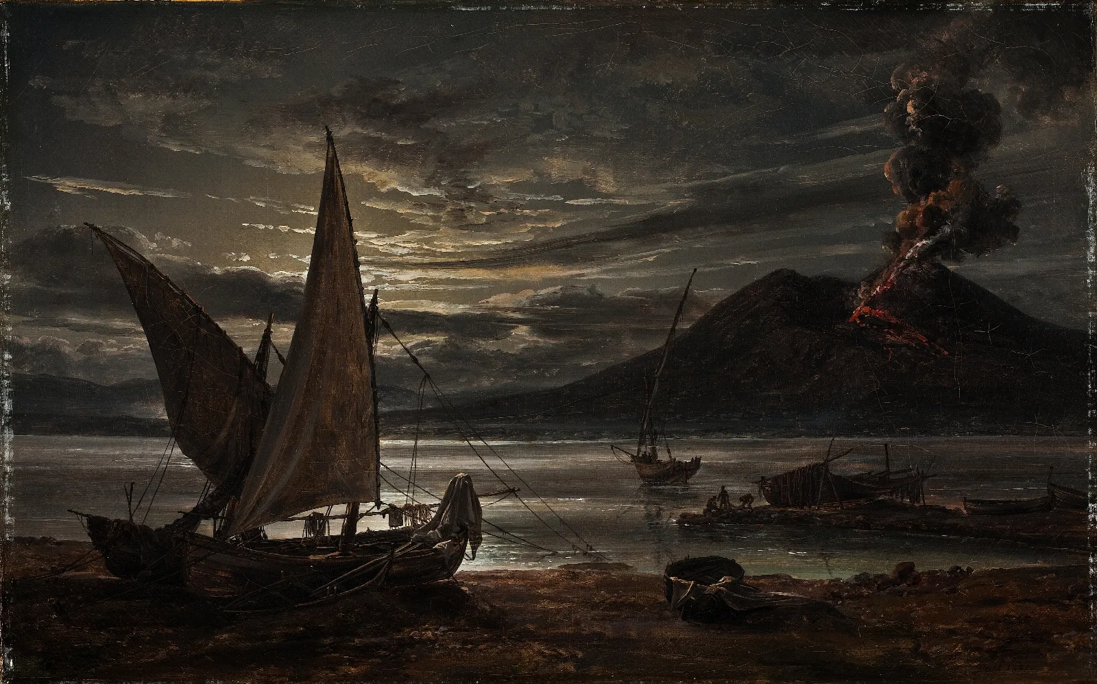 Vesuvius In Eruption Moonlight Wall Art by Johan Christian Dahl - Canvas Print
