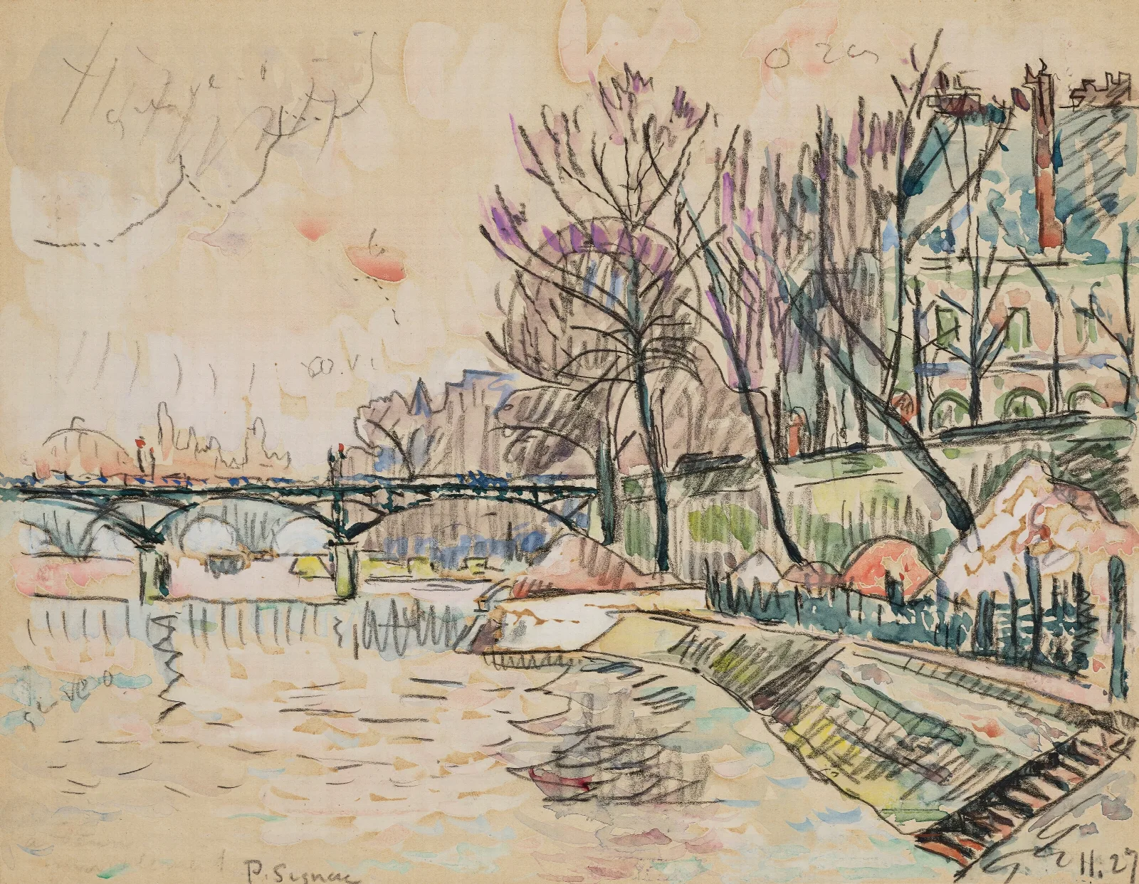 Paris Le Pont Des Arts 3 Wall Art by Paul Signac - Canvas Print