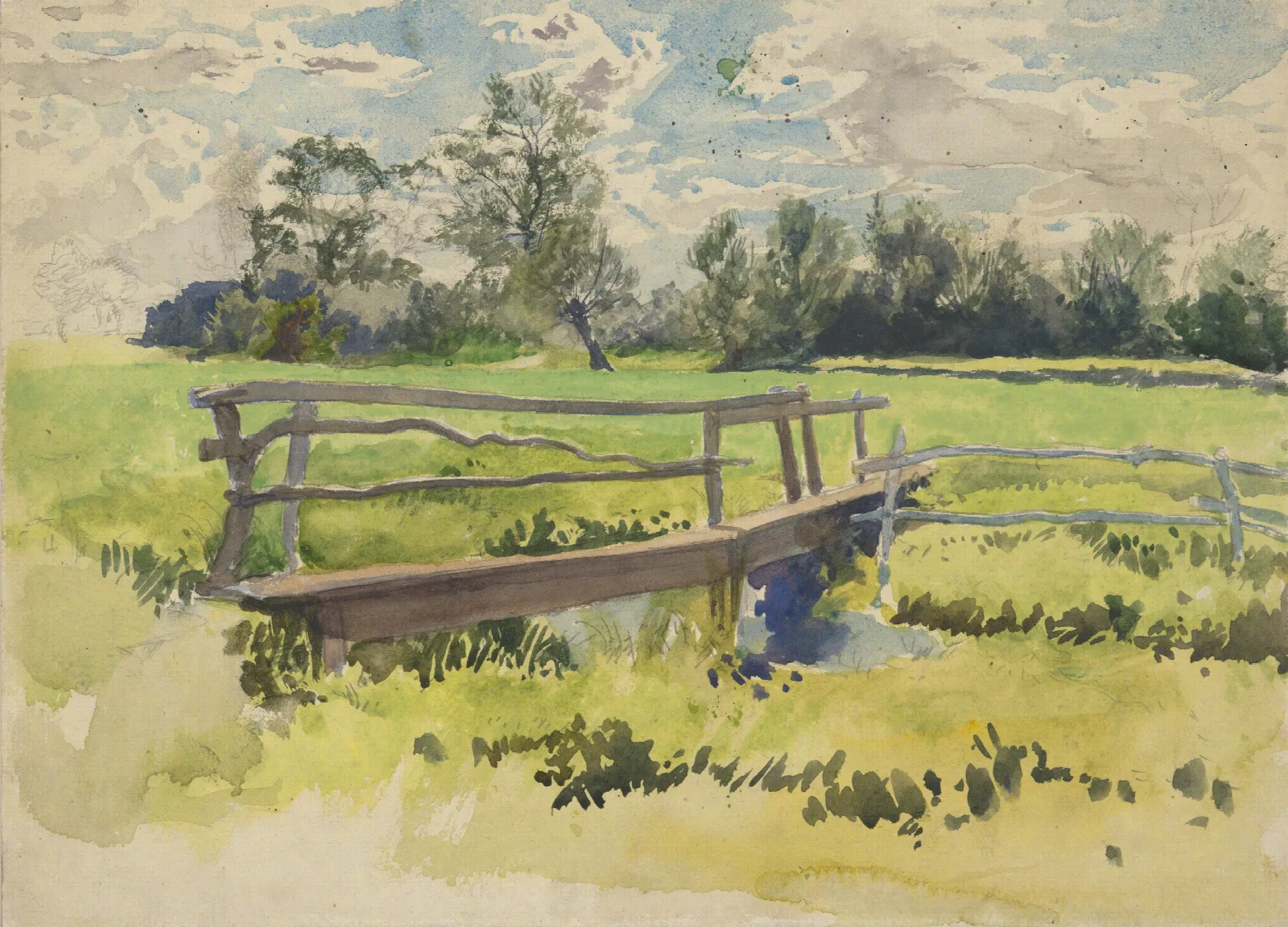 Landscape Marsh And Bridge Wall Art by Edwin Austin Abbey - Canvas Print