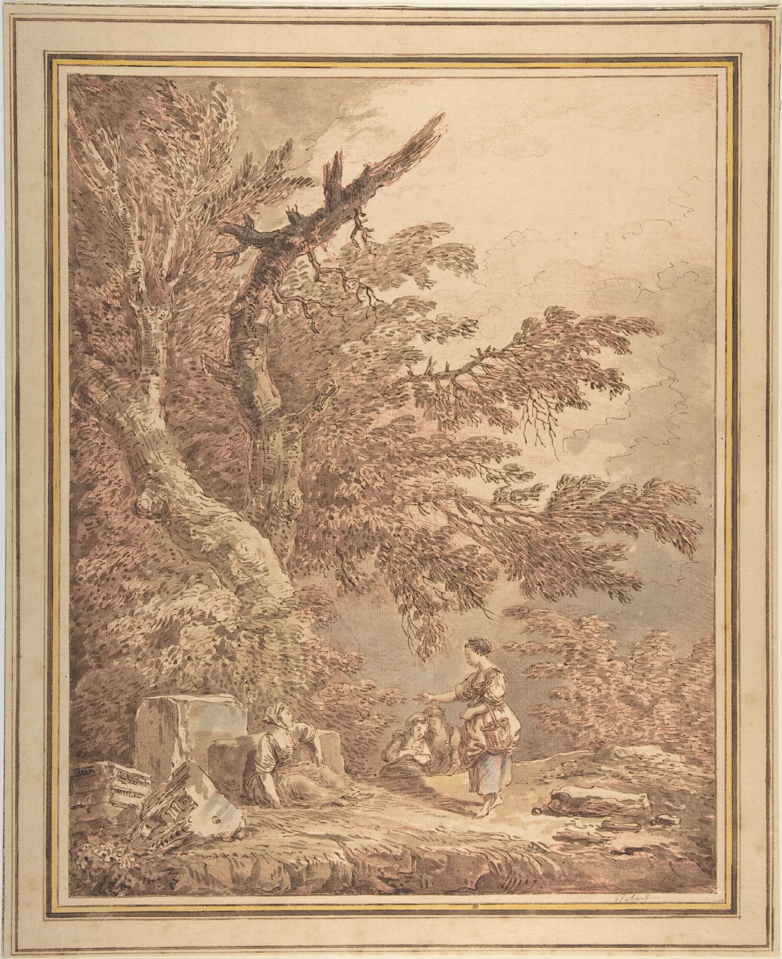 Young Women In A Landscape With Architectural Fragments Wall Art by Hubert Robert - Canvas Print