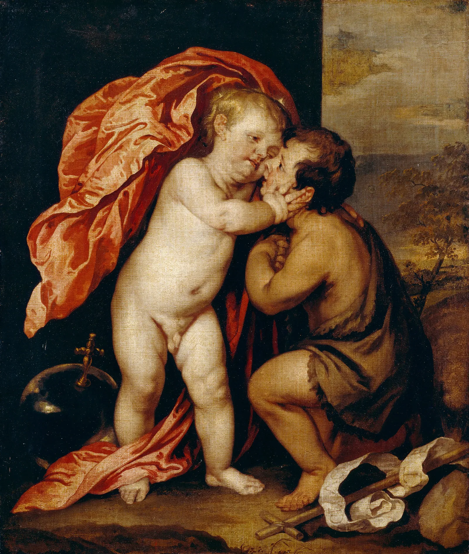The Infants Christ And Saint John The Baptist Wall Art by Anthony van Dyck - Canvas Print