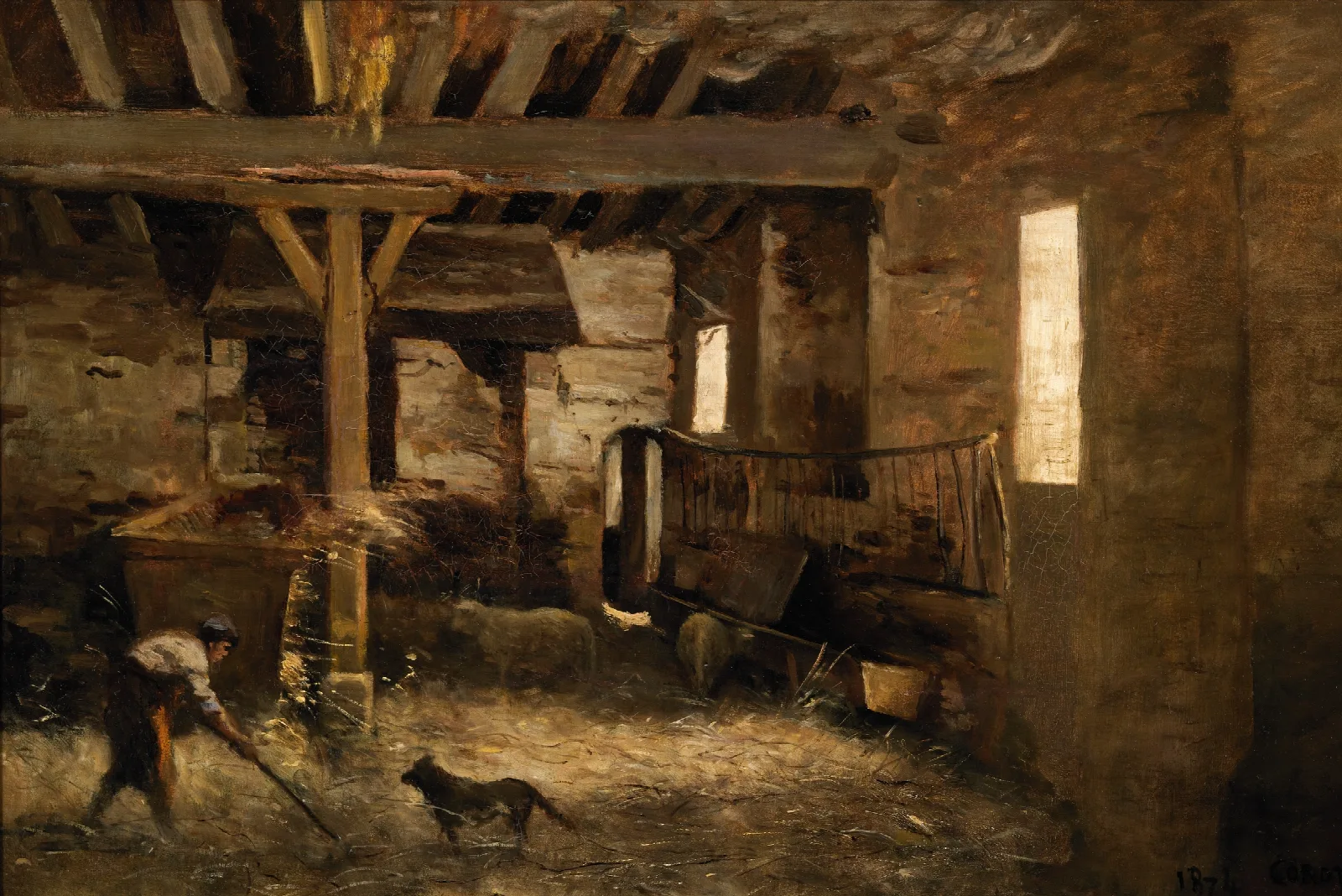 An Interior Of A Barn Wall Art by Jean-Baptiste-Camille Corot - Canvas Print