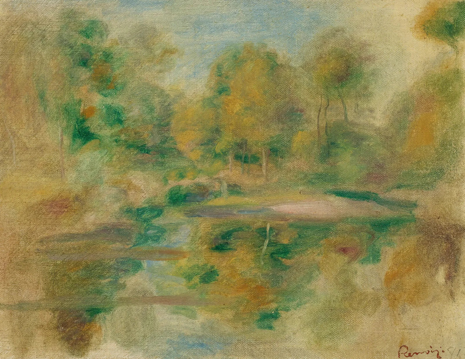 Paysage Etang Et Fond Darbres Wall Art by Pierre-Auguste Renoir - Canvas Print