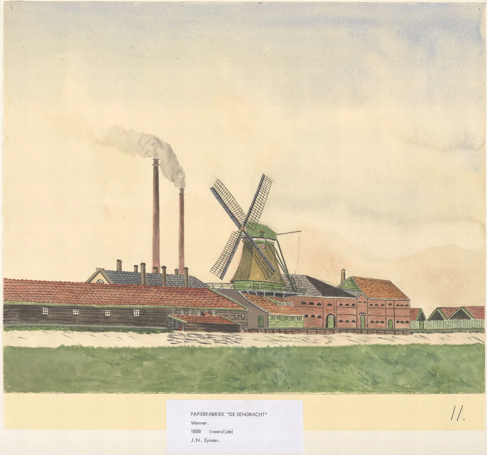 Papierfabriek De Eendracht Voorzijde 1888 Stond Aan De Westzijde Van Het Zaandammerpad Aan De Westerveersloot Wall Art by Johannes Nicolaas Eijman - Canvas Print