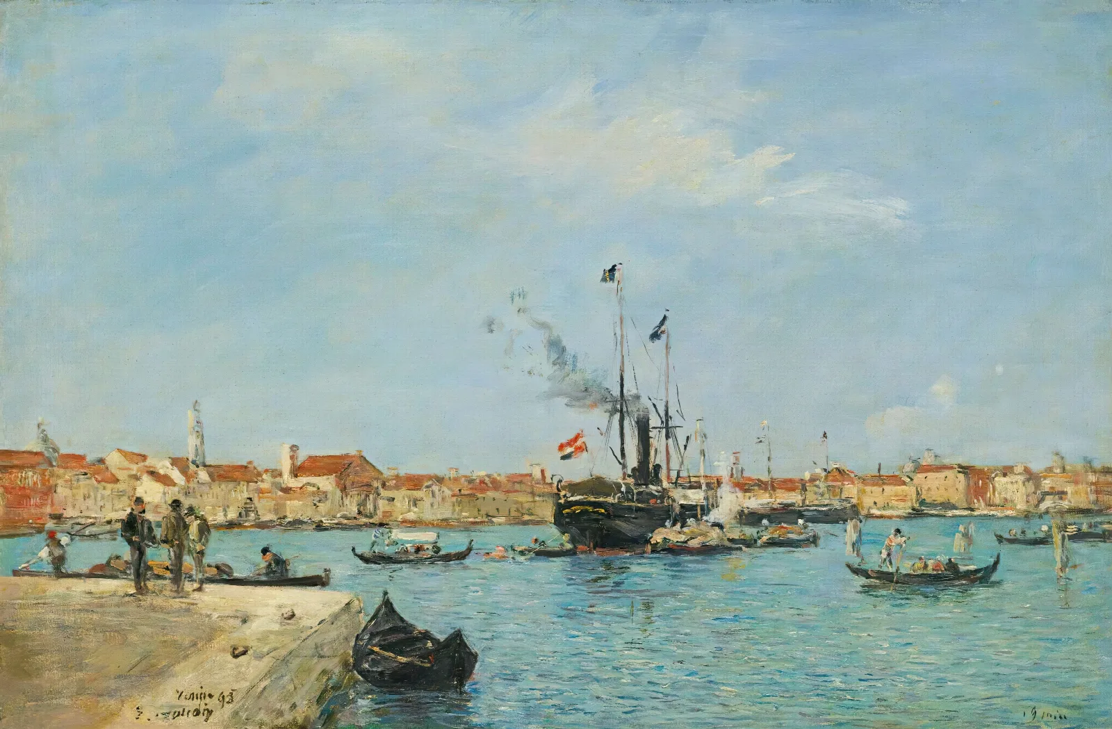 Venise Le Grand Canal Vapeurs Et Gondoles Wall Art by Eugène Boudin - Canvas Print