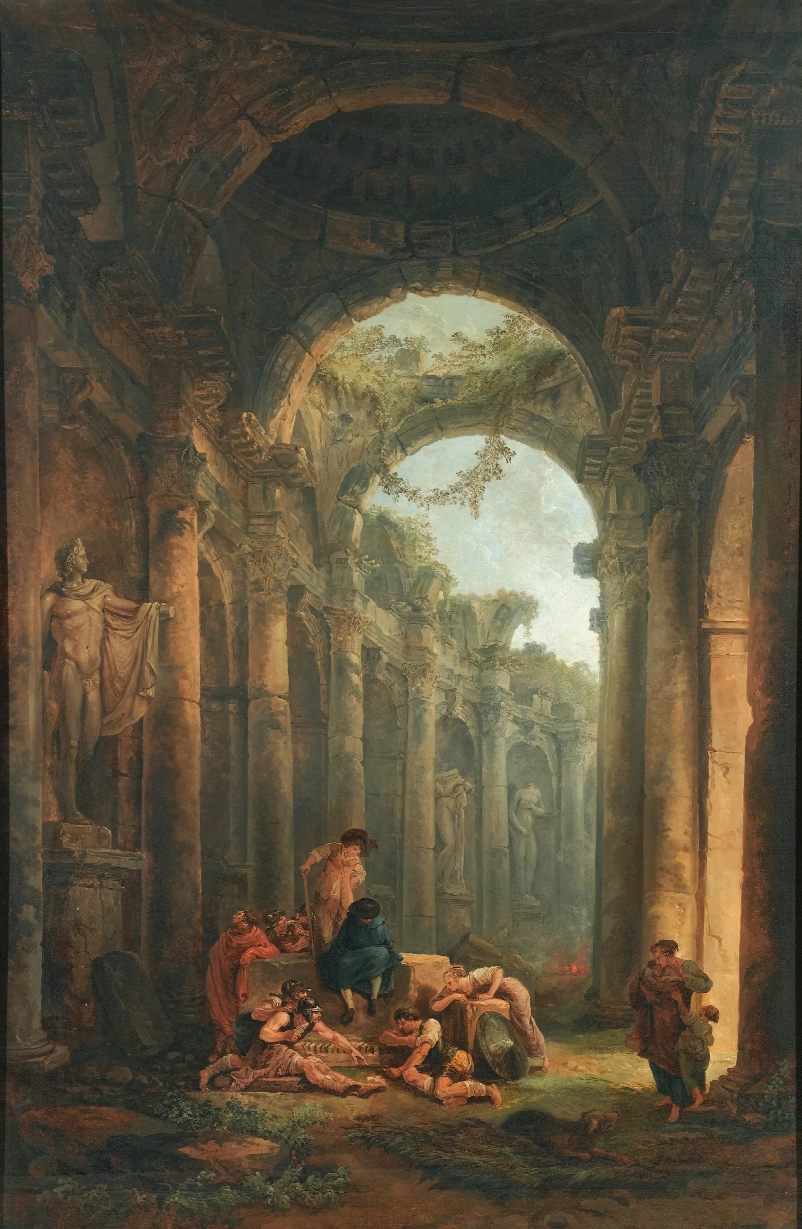 Classical Ruins With Soldiers Gambling Wall Art by Hubert Robert - Canvas Print