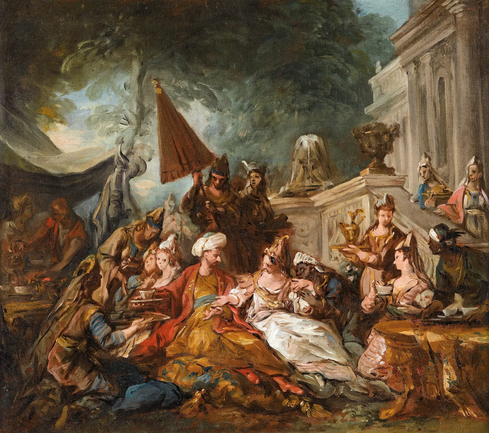 Oriental Scene Or Esthers Banquet Wall Art by Jean-François de Troy - Canvas Print