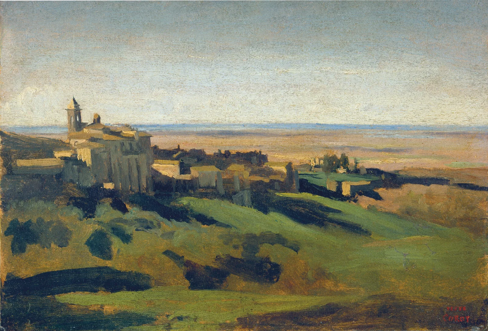 View Of Marino In The Alban Mountains In The Early Morning Wall Art by Jean-Baptiste-Camille Corot - Canvas Print