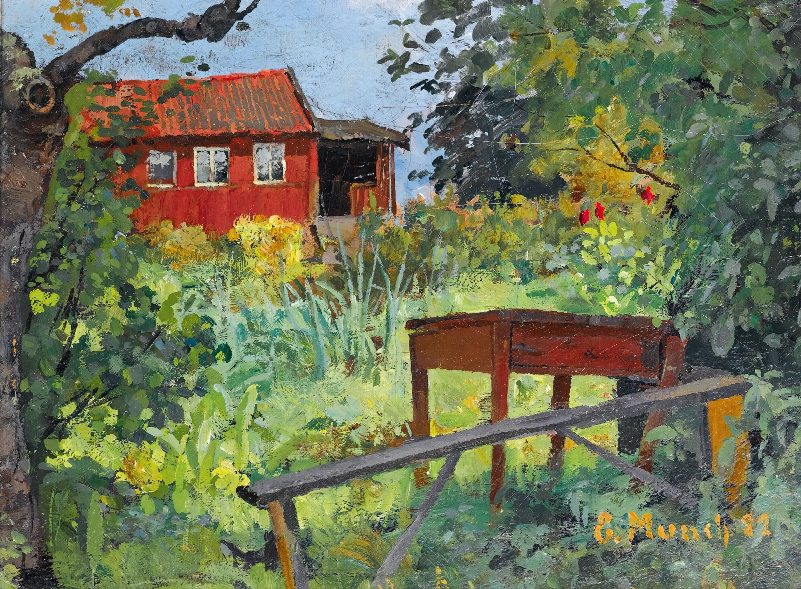 Garden With Red House Wall Art by Edvard Munch - Canvas Print