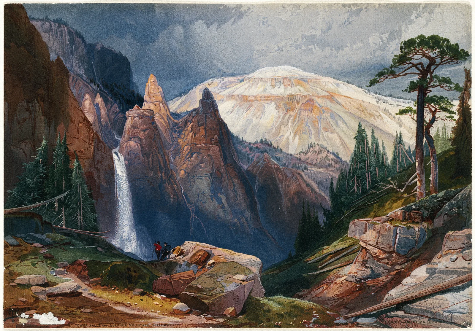 Tower Falls And Sulphur Mountain Yellowstone Wall Art by Thomas Moran - Canvas Print