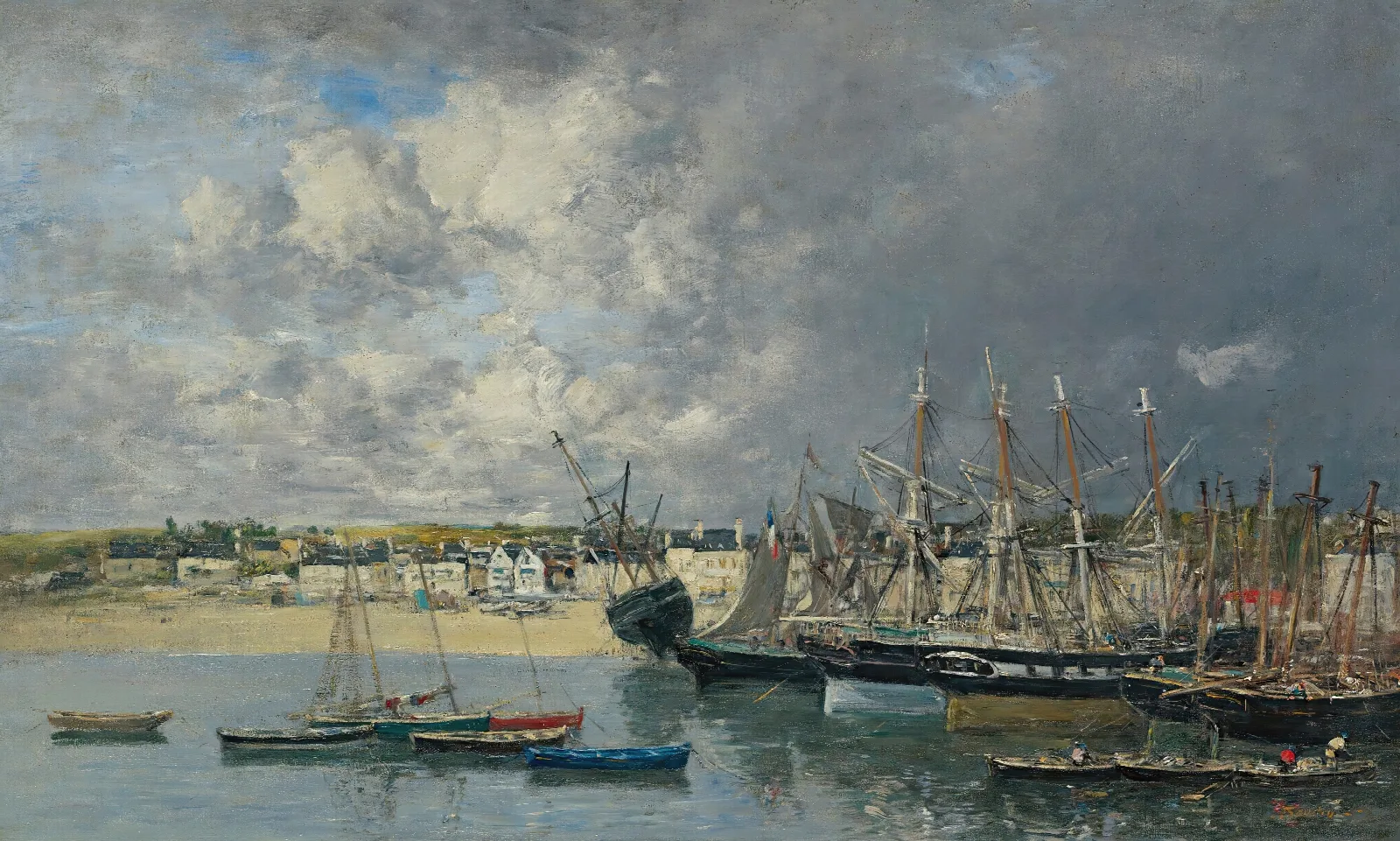 Bateaux A Lancre Dans Le Port Portrieux Wall Art by Eugène Boudin - Canvas Print