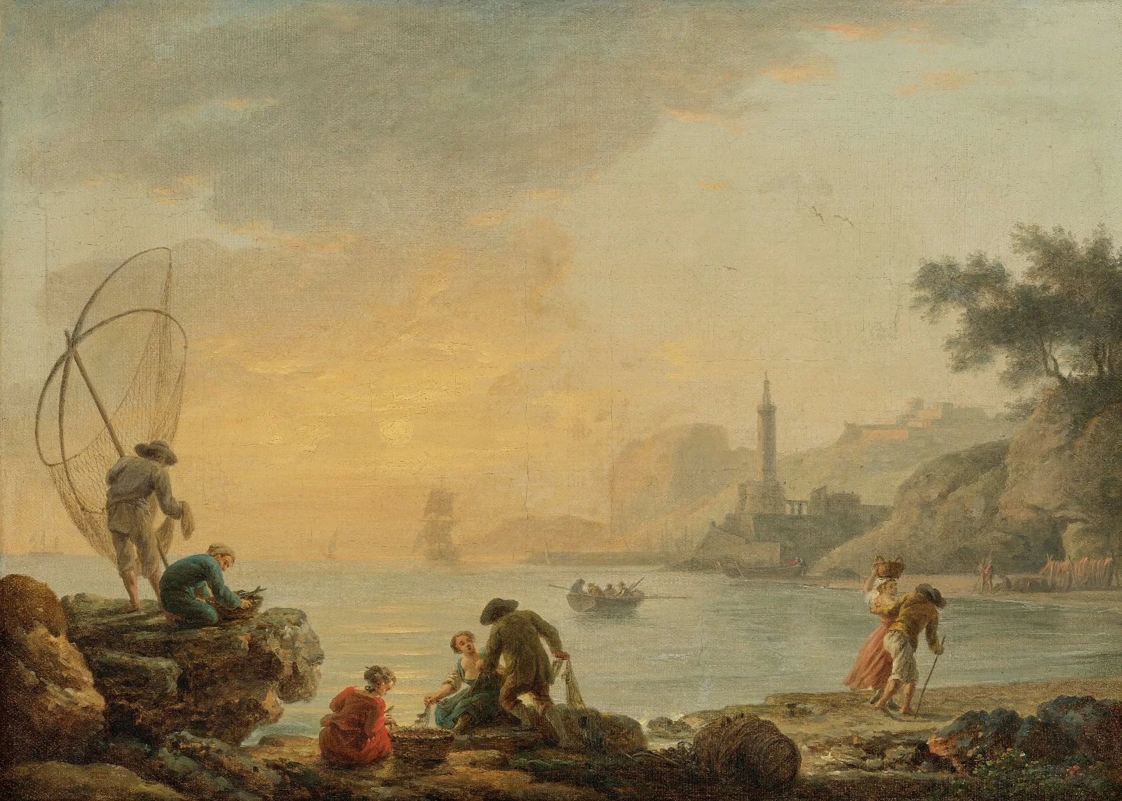Sunrise With Fishermen Wall Art by Claude-Joseph Vernet - Canvas Print