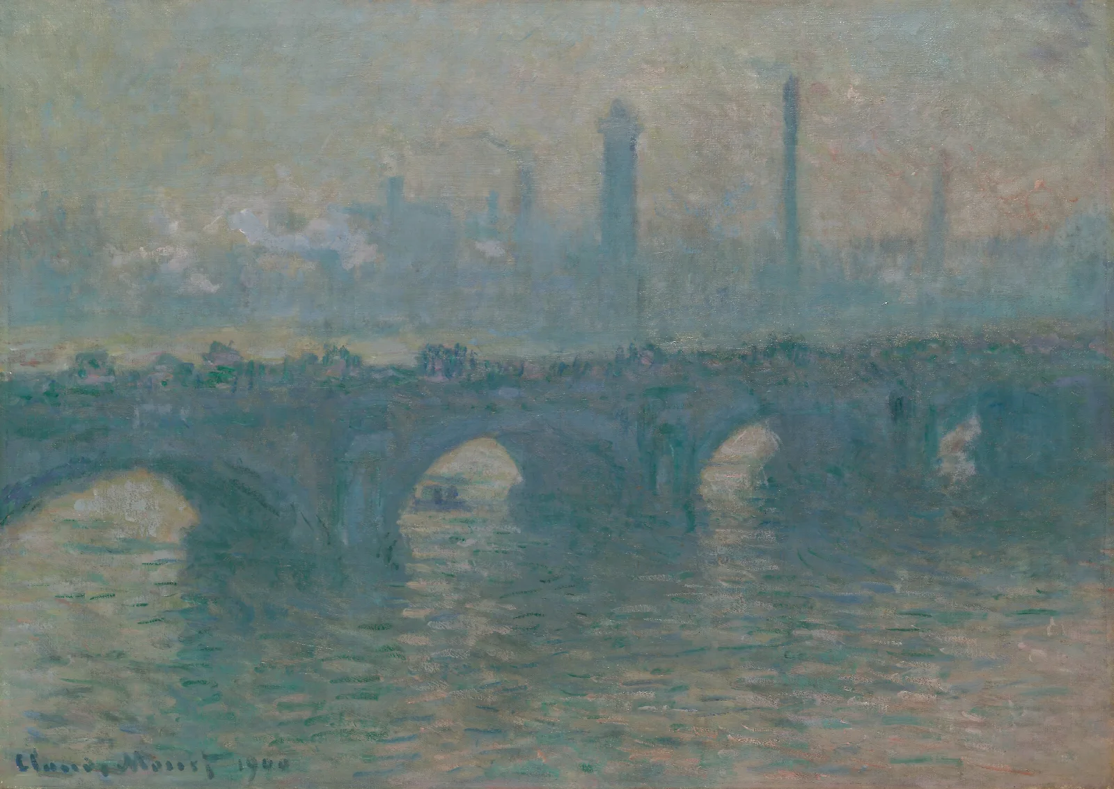 Waterloo Bridge Gray Weather Wall Art by Claude Monet - Canvas Print