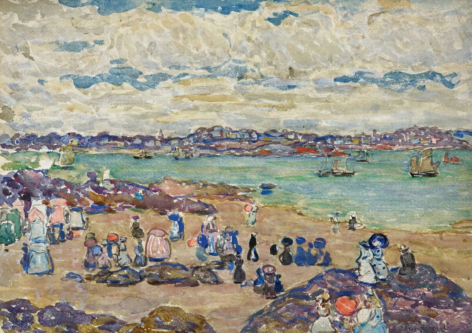 Figures On The Beach 3 Wall Art by Maurice Prendergast - Canvas Print