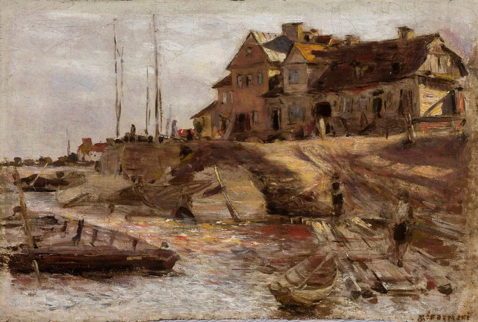 Harbour In Solec Sketch Wall Art by Aleksander Gierymski - Canvas Print