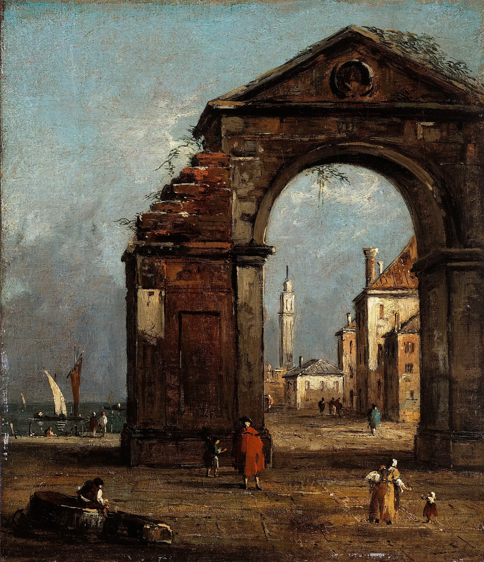 Caprice Avec Arc Triomphal En Ruine Et Paysage Du Bord De La Lagune Wall Art by Francesco Guardi - Canvas Print
