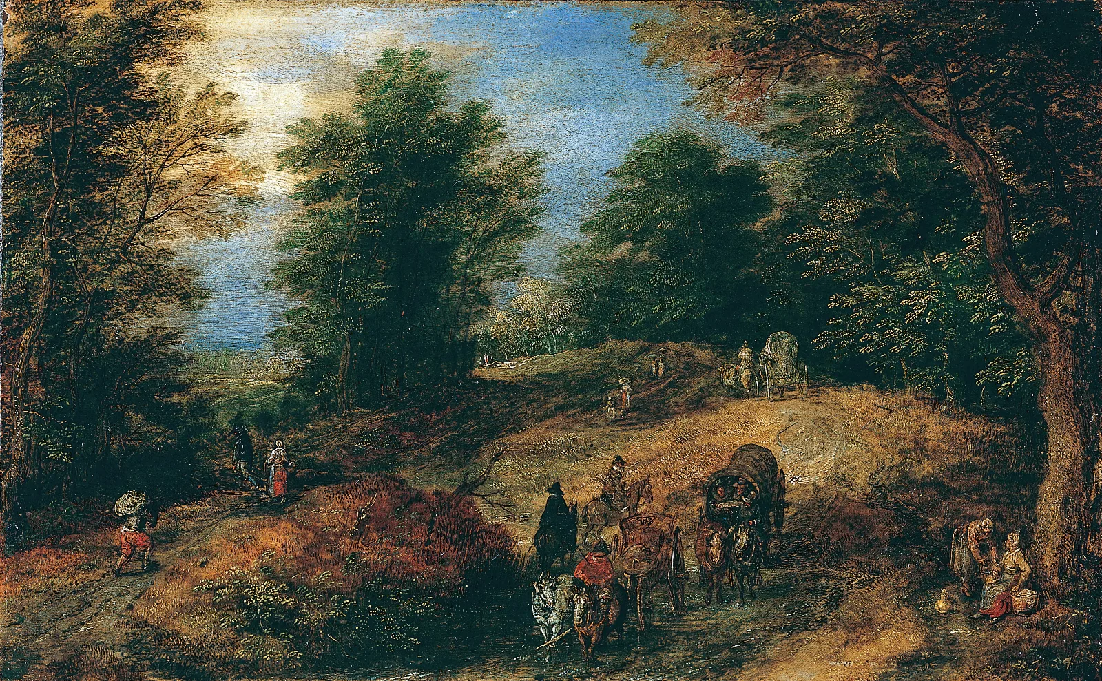 Landscape With Travelers On A Woodland Path Wall Art by Jan Brueghel The Elder - Canvas Print