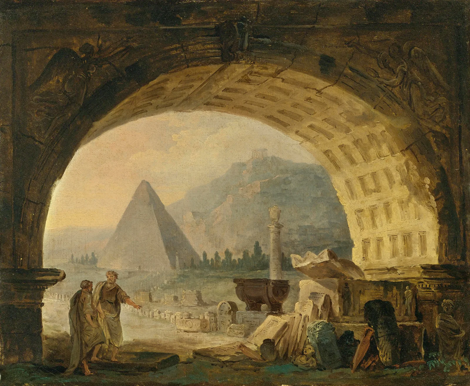 View Of Antiquities Under An Arch Wall Art by Hubert Robert - Canvas Print