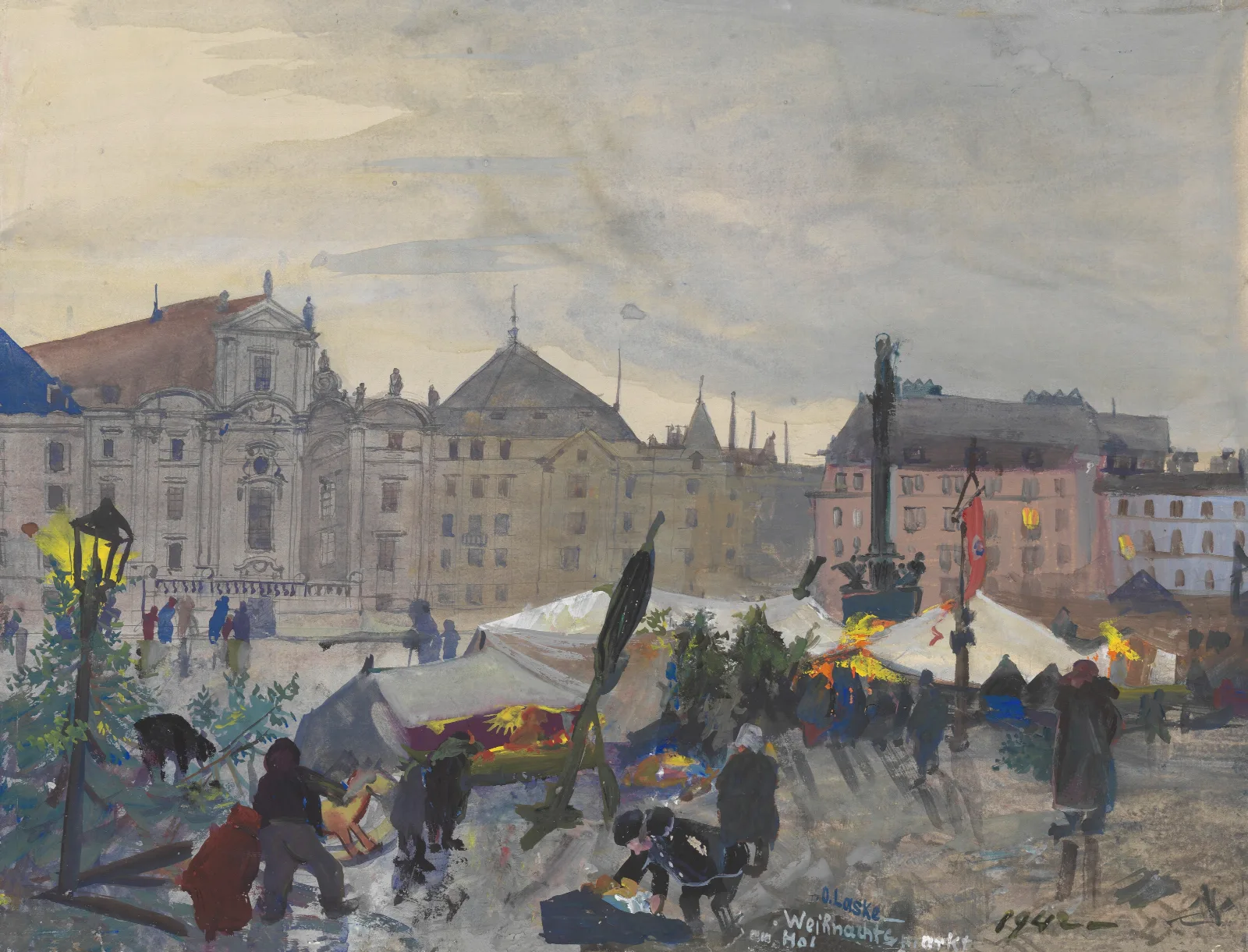 Weihnachtsmarkt Am Hof Wall Art by Oskar Laske - Canvas Print