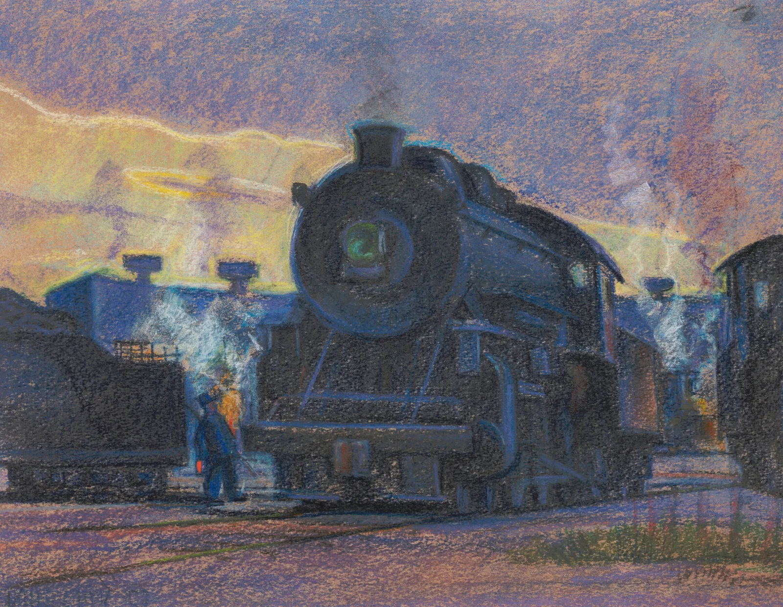 Twilight Of Steam Lindale Roundhouse Wall Art by James C. Kulhanek - Canvas Print