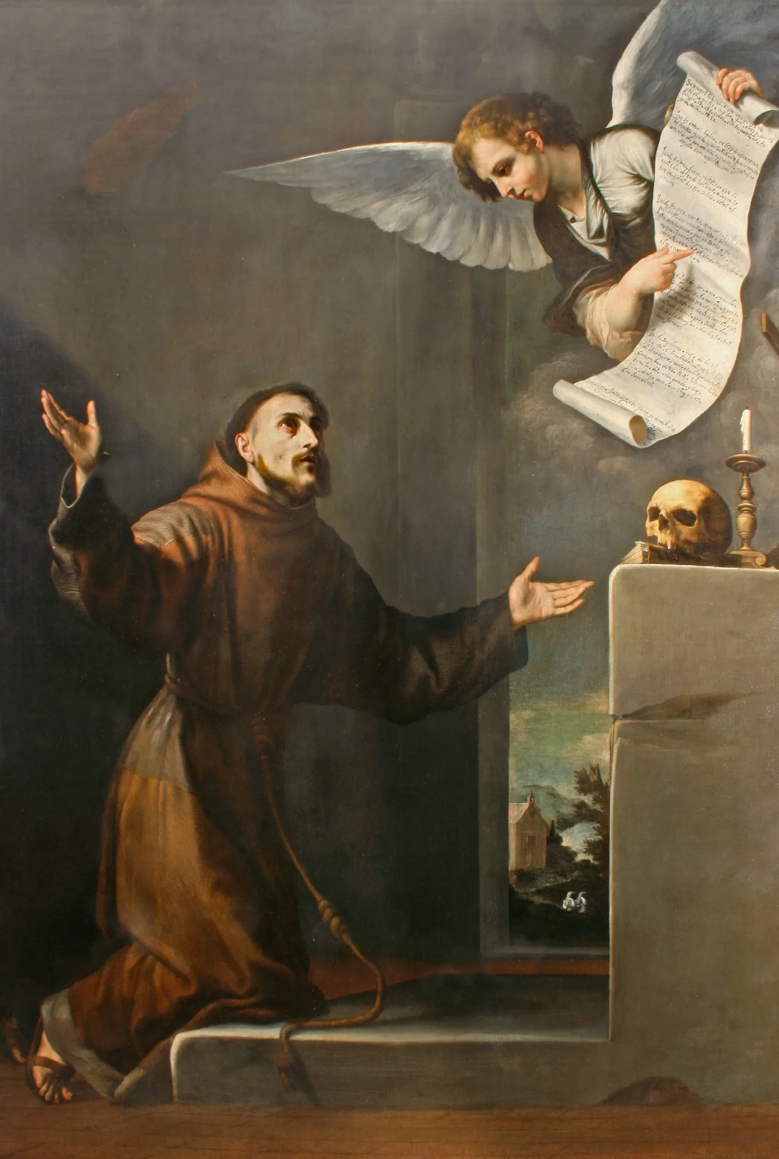 Saint Francis Receives The Seven Privileges From The Angel Wall Art by Jusepe de Ribera - Canvas Print