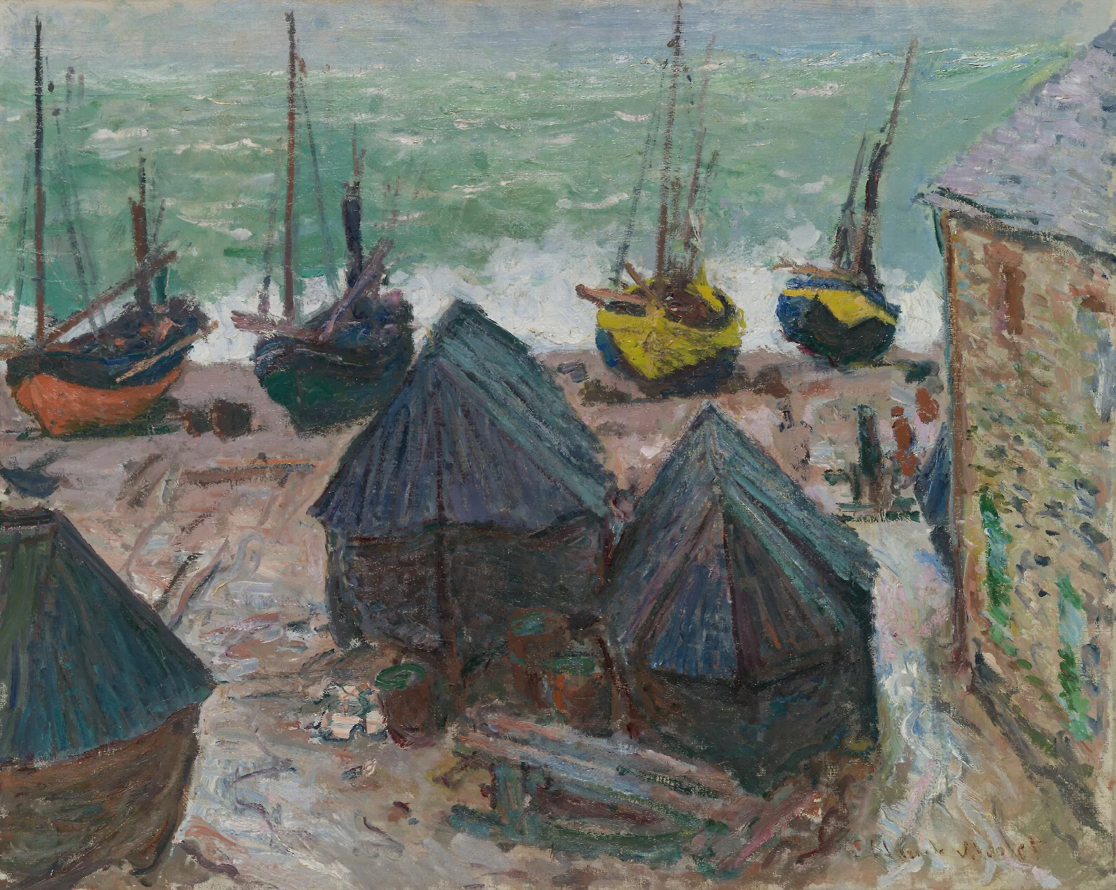 Boats On The Beach At Etretat Wall Art by Claude Monet - Canvas Print