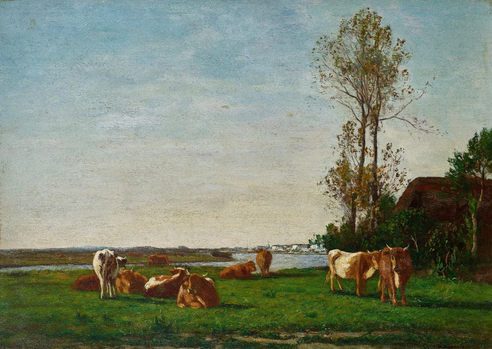 Chaumiere Et Paturage Sur Les Bords De La Touques Wall Art by Eugène Boudin - Canvas Print