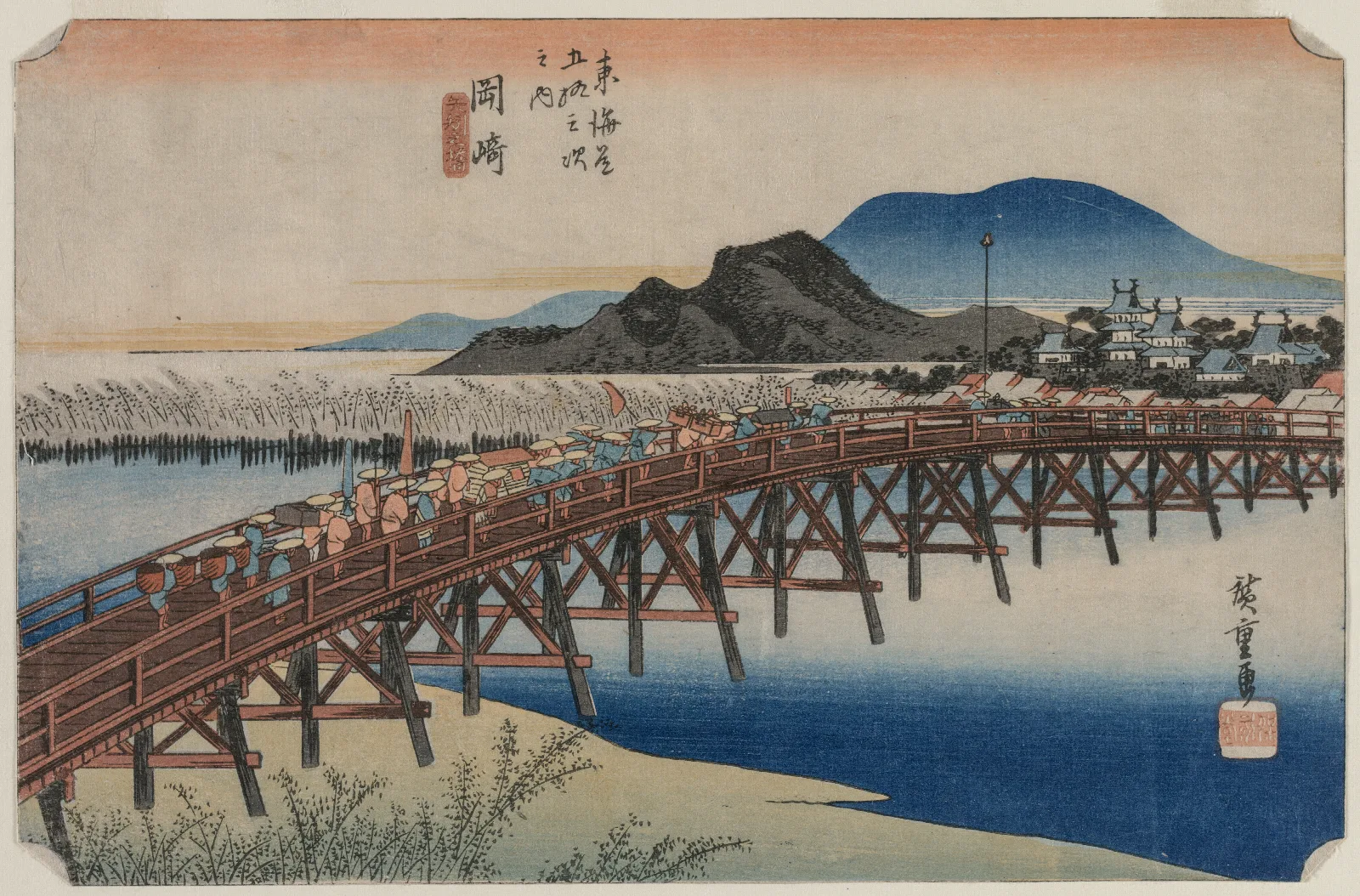Yahagi Bridge At Okazaki Station 39 From The Series Fifty Three Stations Of The Tokaido Wall Art by Utagawa Hiroshige - Canvas Print