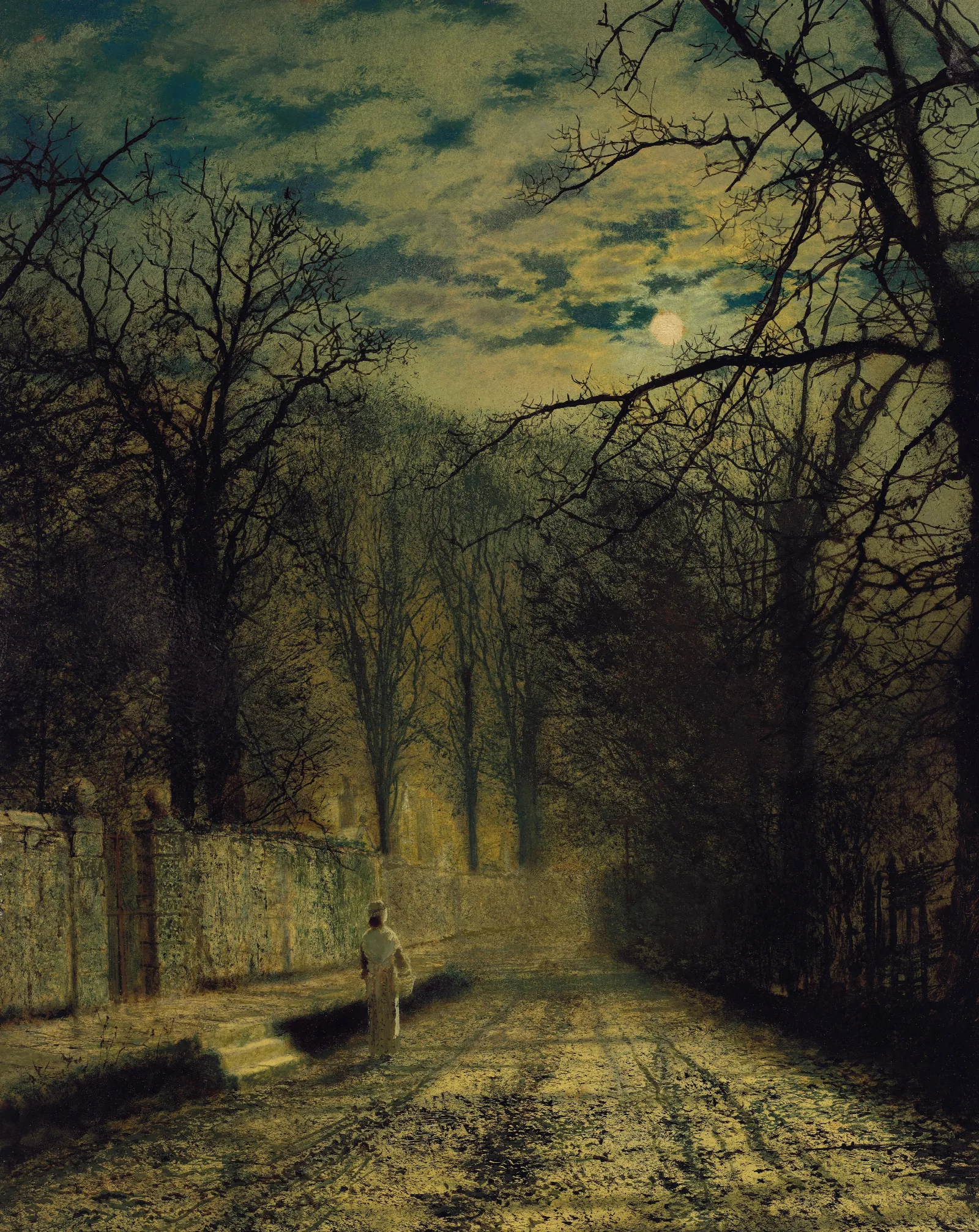 A Moonlit Street 2 Wall Art by John Atkinson Grimshaw - Canvas Print