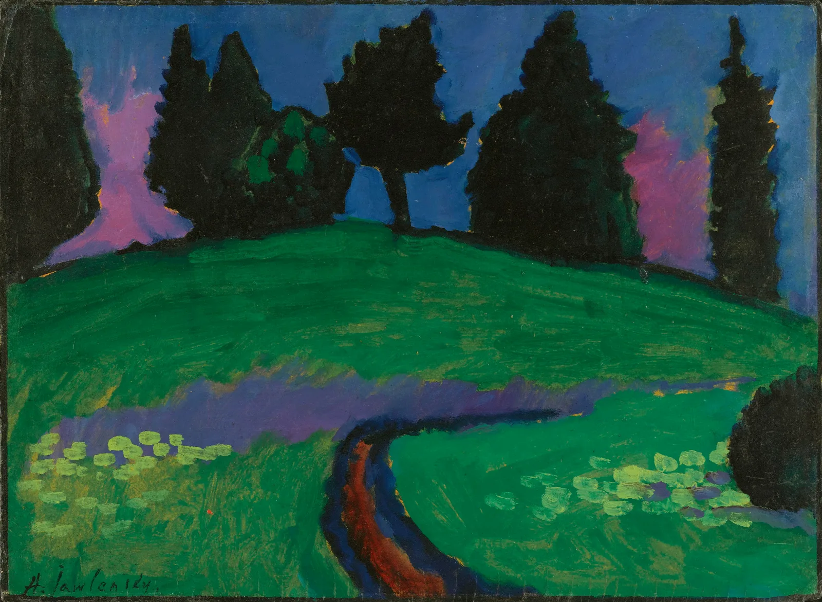Dunkle Baume Uber Grunem Hang Dark Trees Over Green Slope Wall Art by Alexej von Jawlensky - Canvas Print