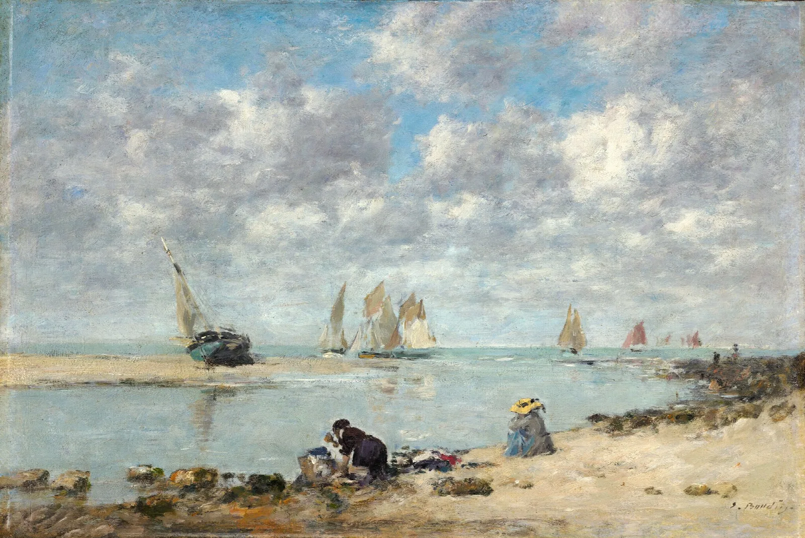 Washerwoman Near Trouville Wall Art by Eugène Boudin - Canvas Print