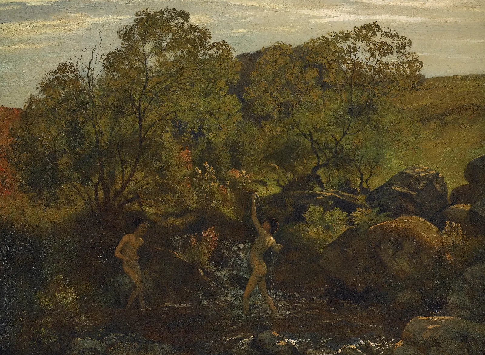 Badende Junglinge Bathing Boys Wall Art by Hans Thoma - Canvas Print
