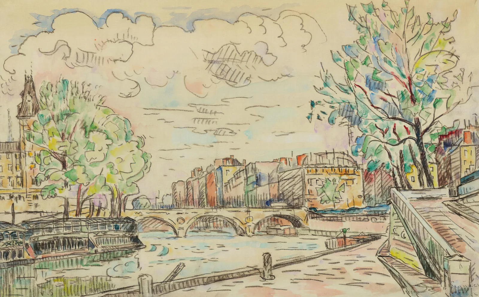 Paris Le Pont Louis Philippe Wall Art by Paul Signac - Canvas Print
