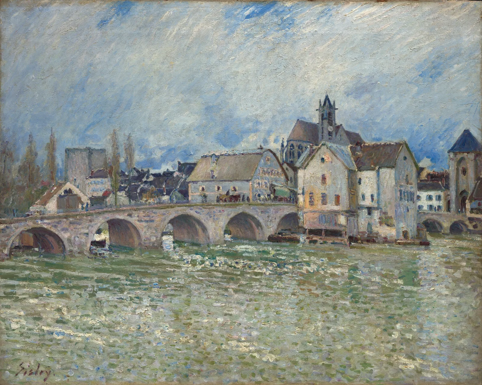 Le Pont De Moret Sur Loing Temps De Crue Wall Art by Alfred Sisley - Canvas Print