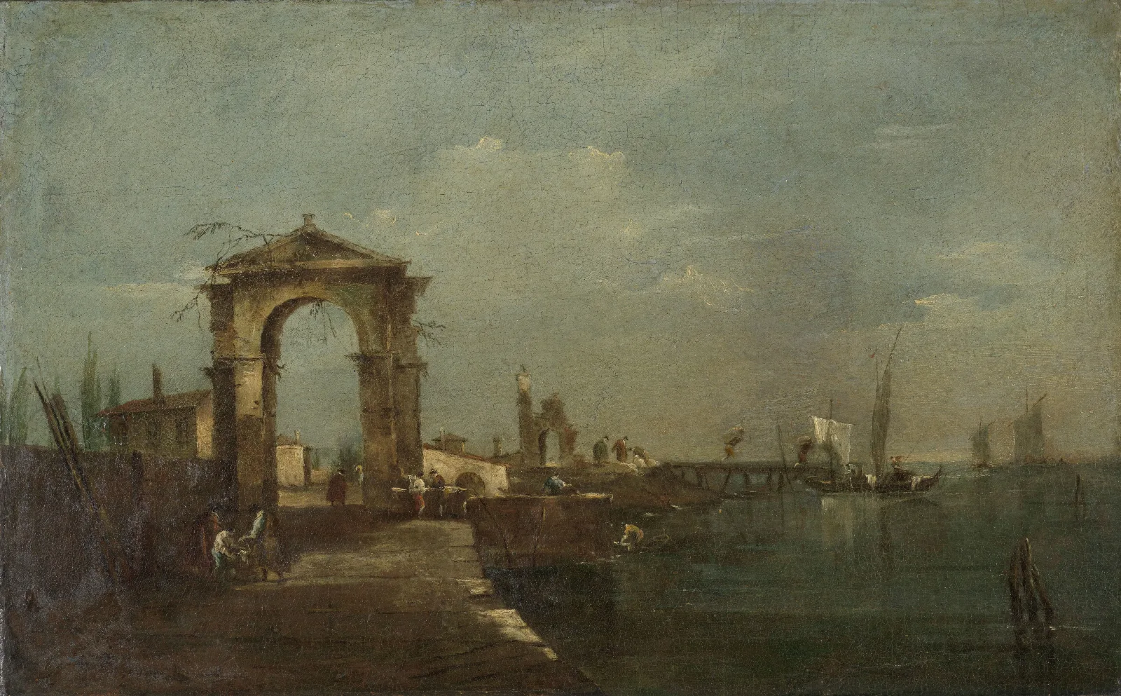 Landscape With A Quay And Ships On A Lake Wall Art by Francesco Guardi - Canvas Print