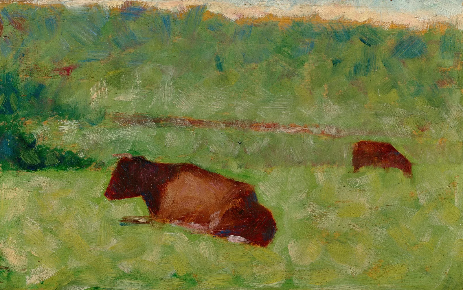 Vaches Dans Un Pre 2 Wall Art by Georges Seurat - Canvas Print