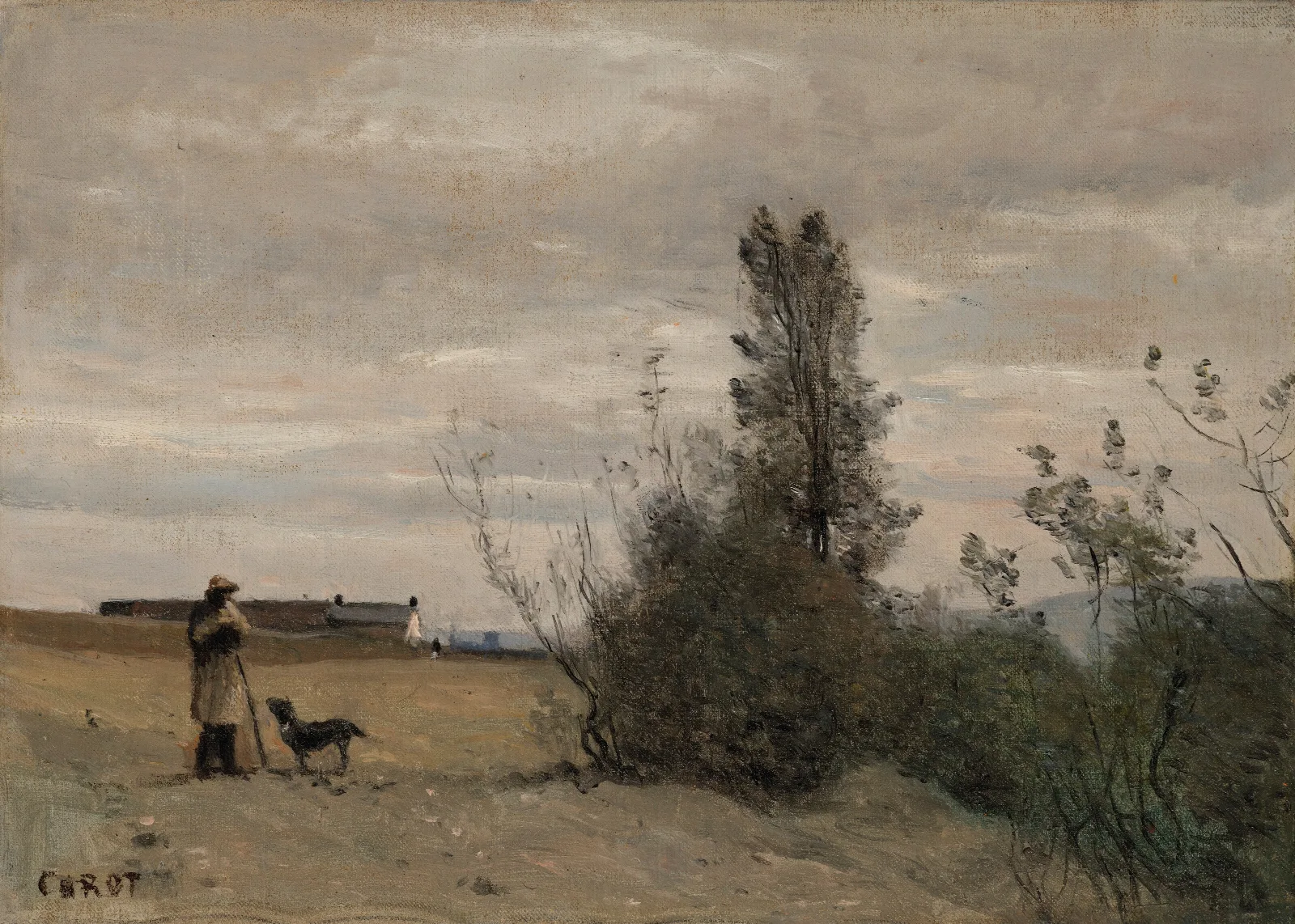 Le Berger Avec Le Chien Rover Wall Art by Jean-Baptiste-Camille Corot - Canvas Print