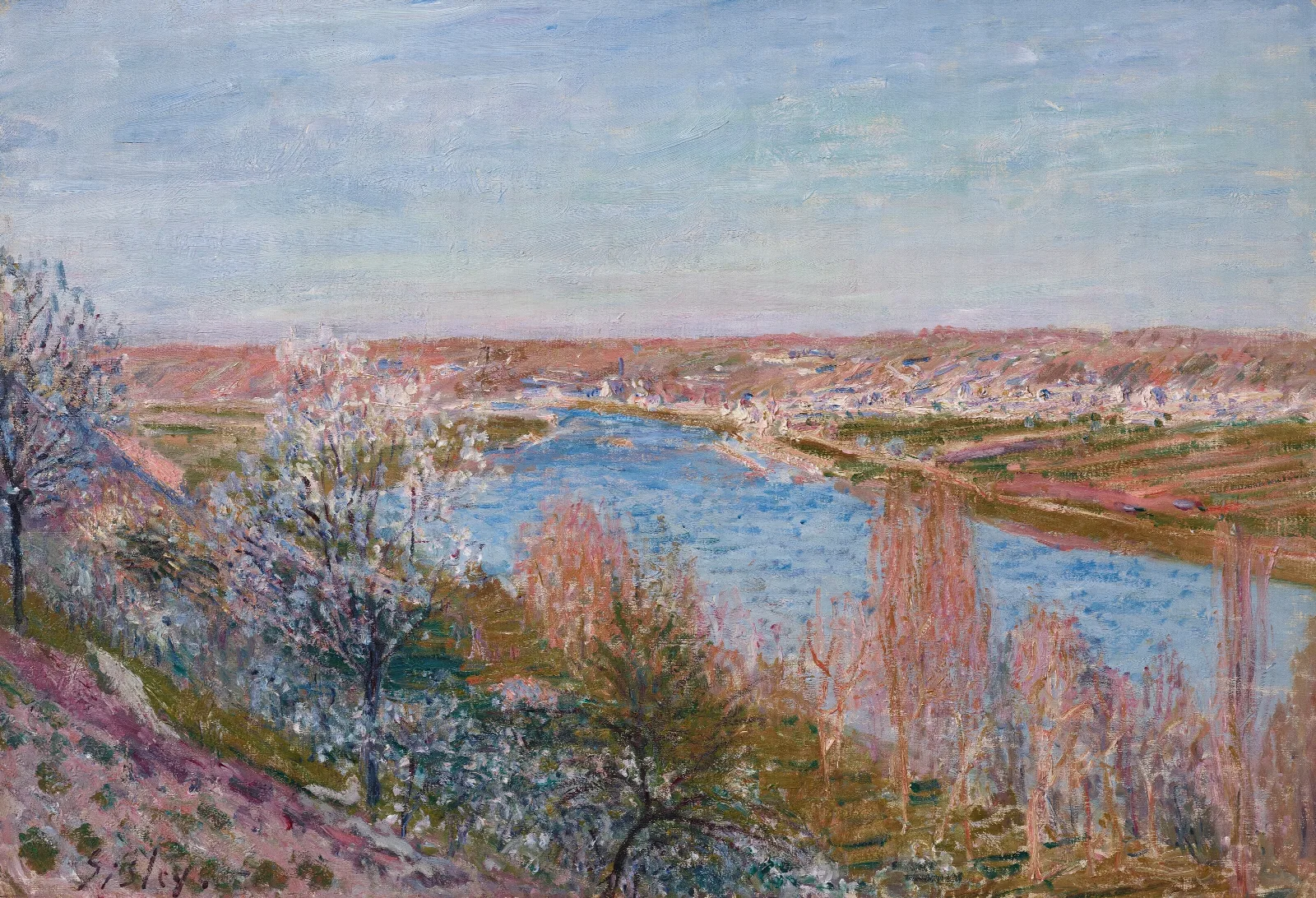 Le Village De Champagne Au Coucher Du Soleil Avril Wall Art by Alfred Sisley - Canvas Print