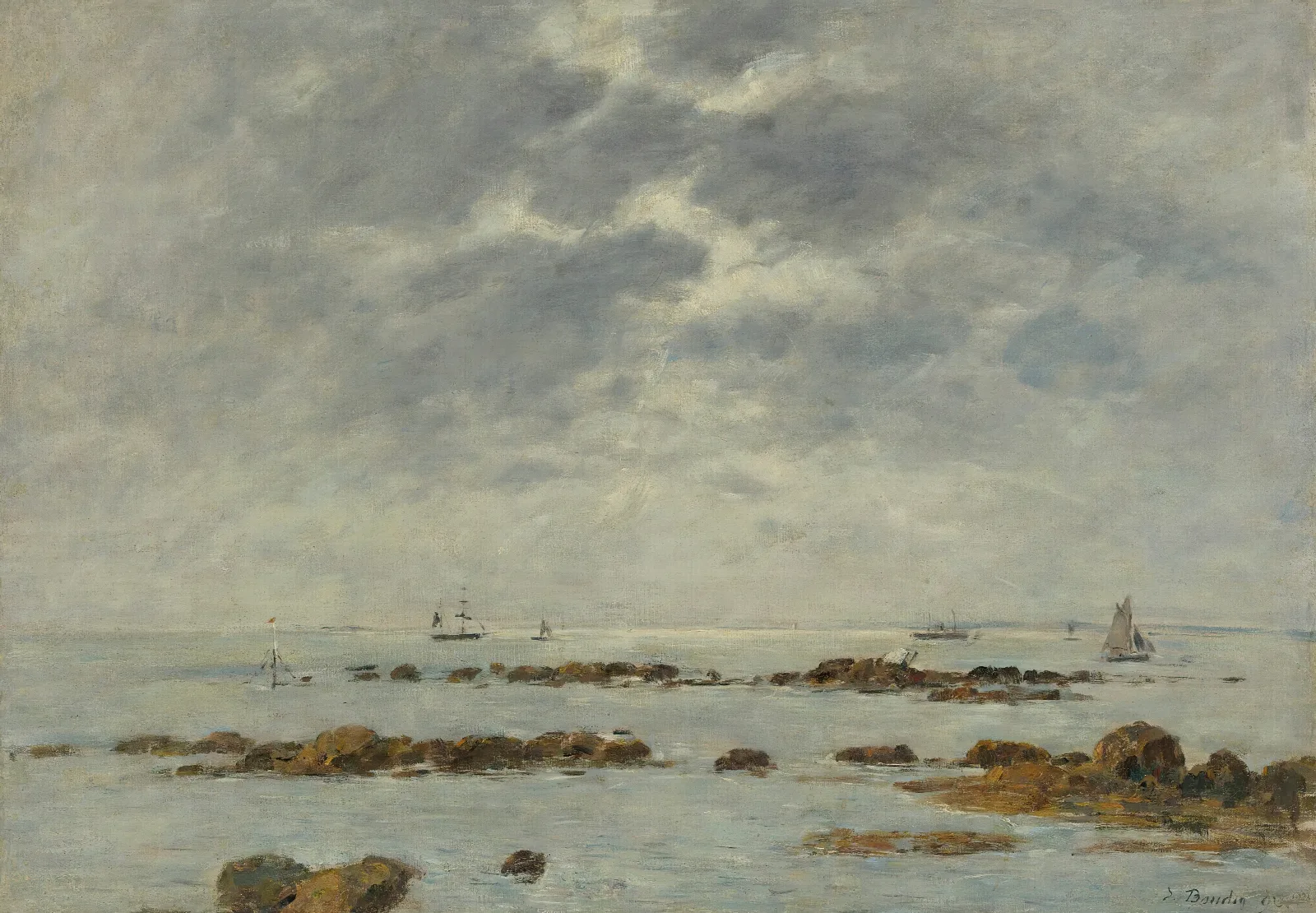 Marine A St Vaast La Hougue Manche Wall Art by Eugène Boudin - Canvas Print