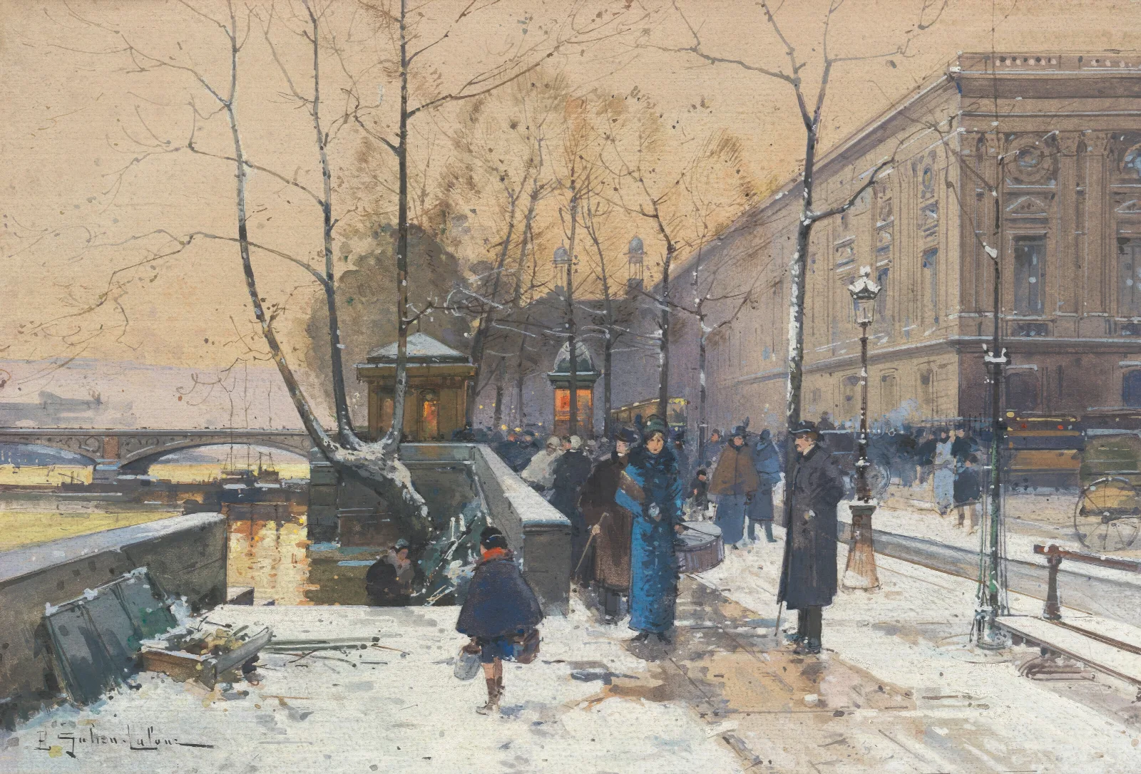 Les Bords De La Seine Pres De Chatelet Wall Art by Eugène Galien-Laloue - Canvas Print