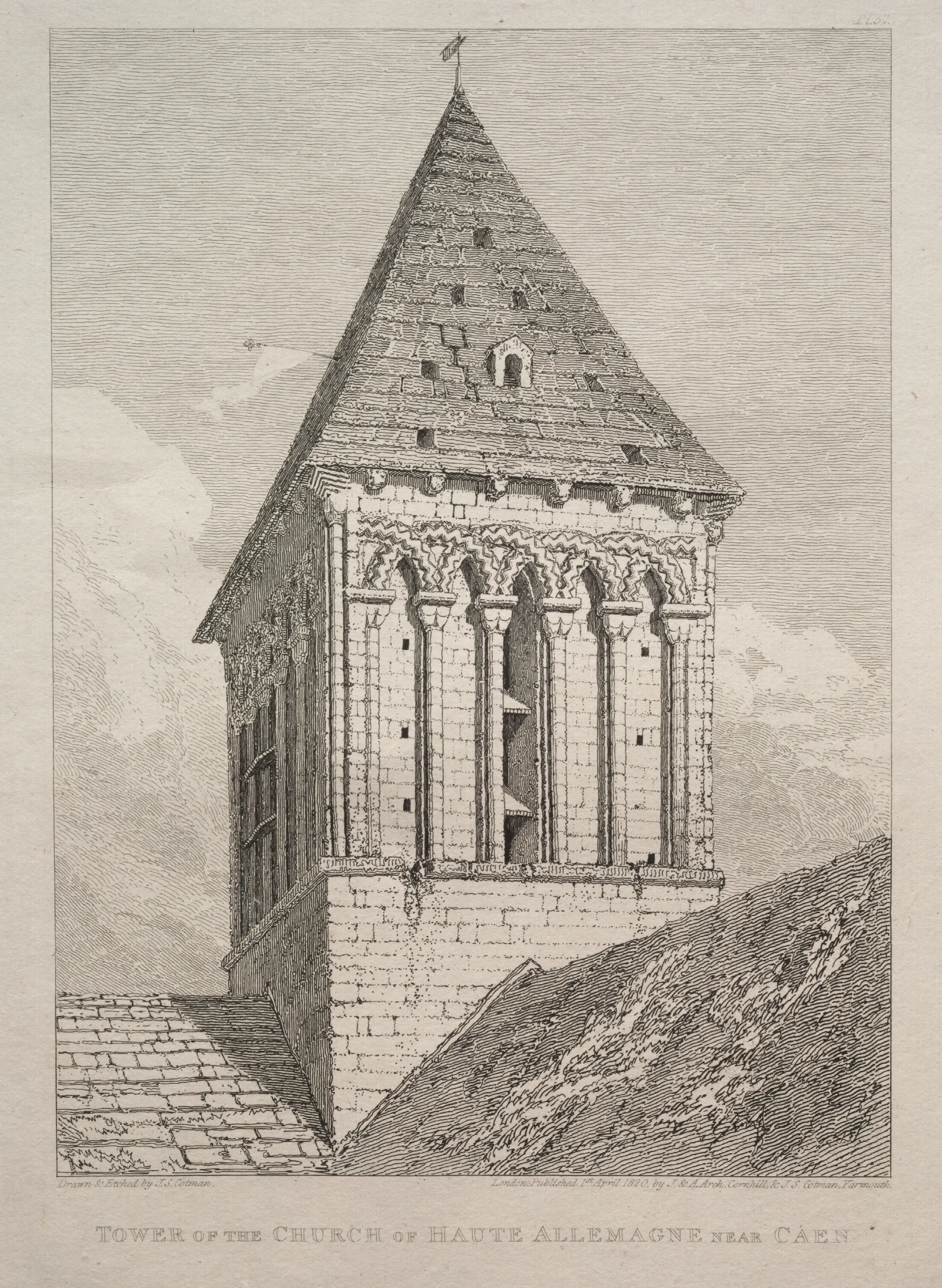 Tower Of The Church Of Haute Allemagne Near Caen Wall Art by John Sell Cotman - Canvas Print
