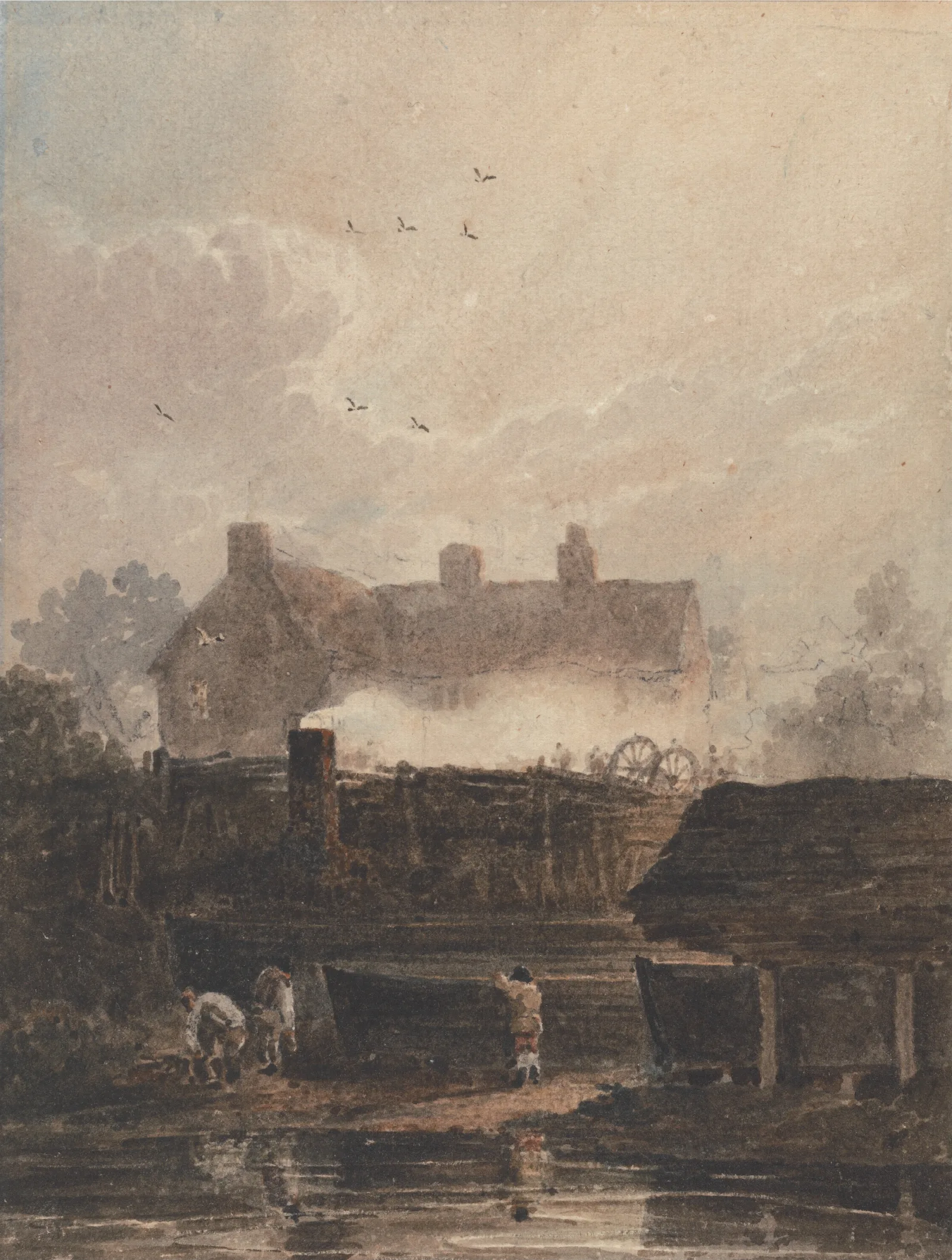 Boat Building Dockyard At Birmingham Wall Art by David Cox - Canvas Print