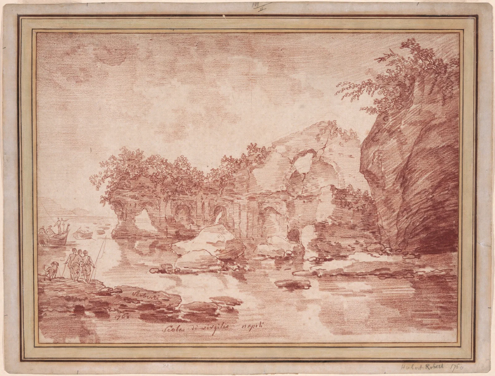 Ruins At The Sea Near Naples The Scola Di Virgilio Wall Art by Hubert Robert - Canvas Print