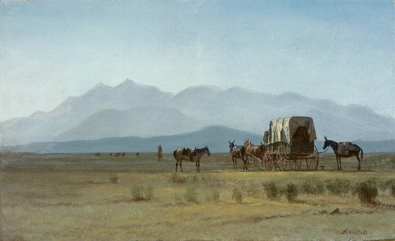Surveyors Wagon In The Rockies Wall Art by Albert Bierstadt - Canvas Print