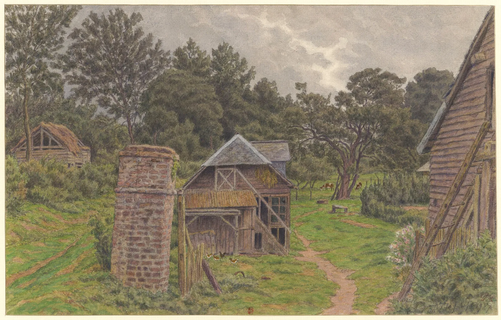 Auffay Entree De Ferme A Auffay Wall Art by Henri Rivière - Canvas Print
