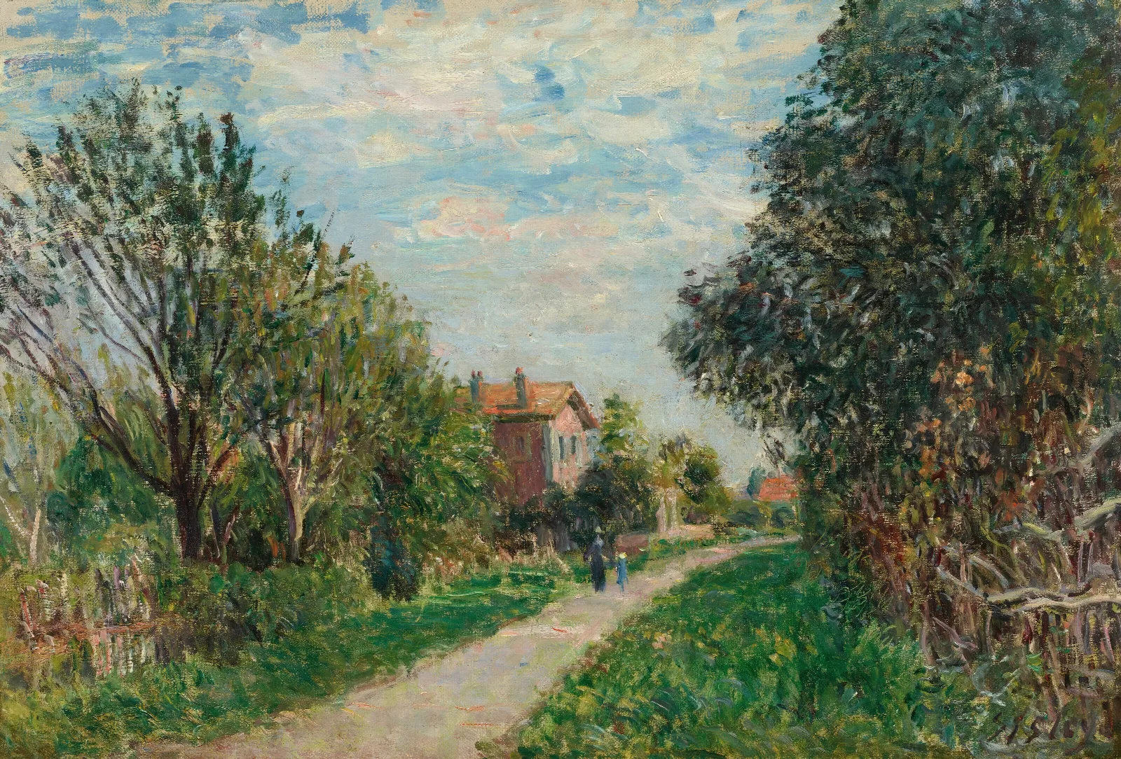 Femme Et Enfant Sur Le Chemin Des Pres Sevres Wall Art by Alfred Sisley - Canvas Print