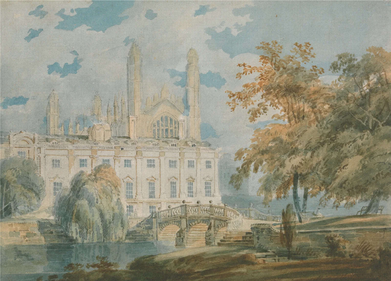 Clare Hall And Kings College Chapel Cambridge From The Banks Of The River Cam Wall Art by Joseph Mallord William Turner - Canvas Print