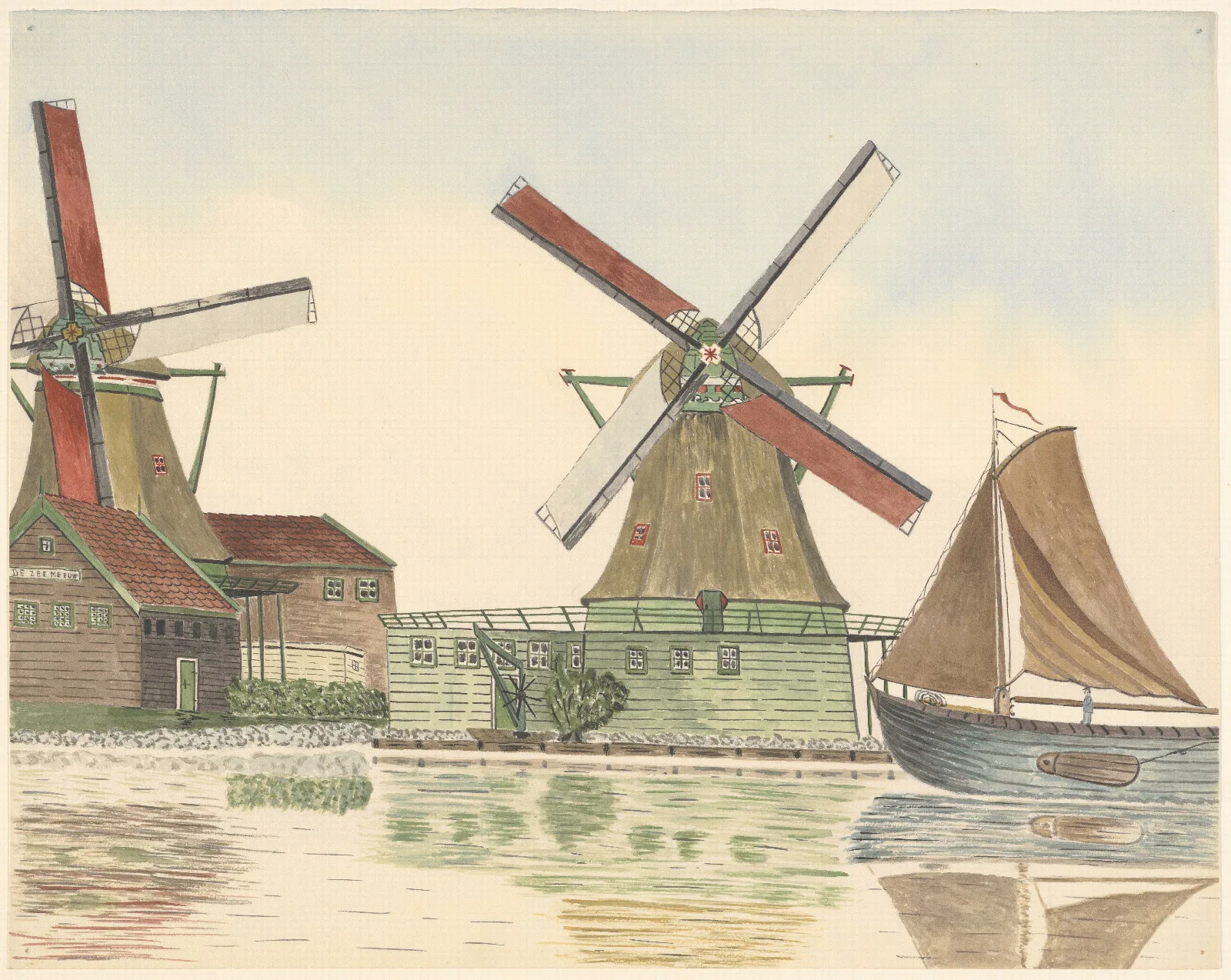 Molens Oliemolen De Oude Zwan Aan De Kalverpoel Wall Art by Johannes Nicolaas Eijman - Canvas Print