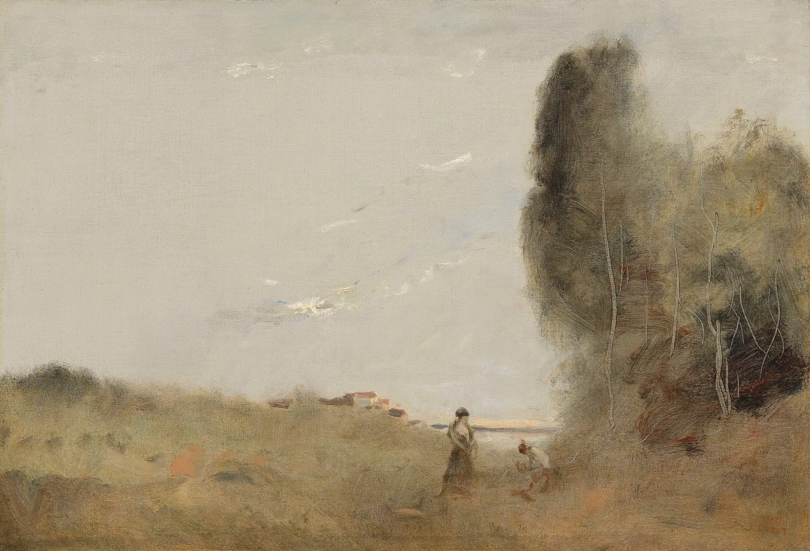 Le Matin Au Bord De Leau Wall Art by Jean-Baptiste-Camille Corot - Canvas Print